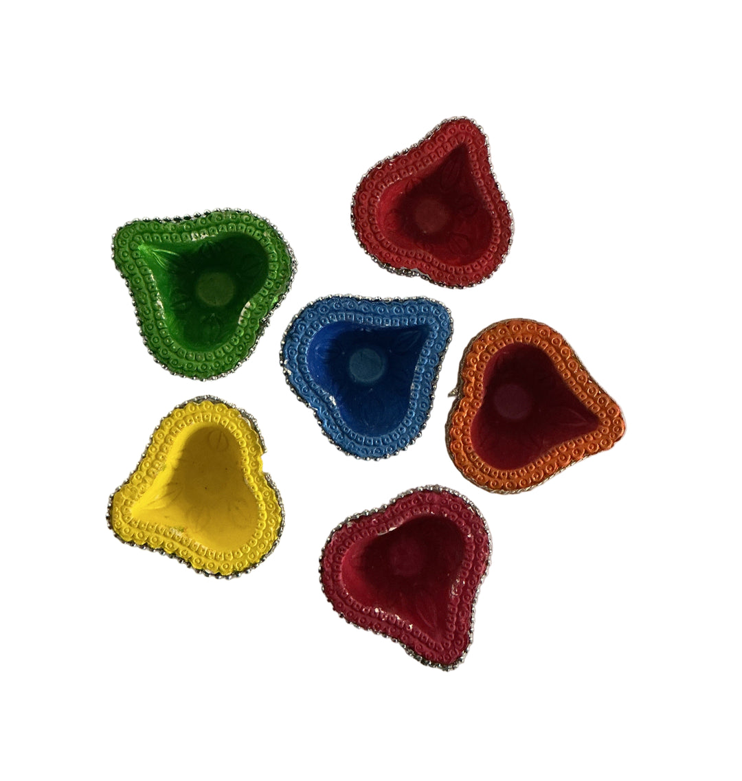 Diwali Designer Clay Diyas Assorted Design Heart 6 Pack
