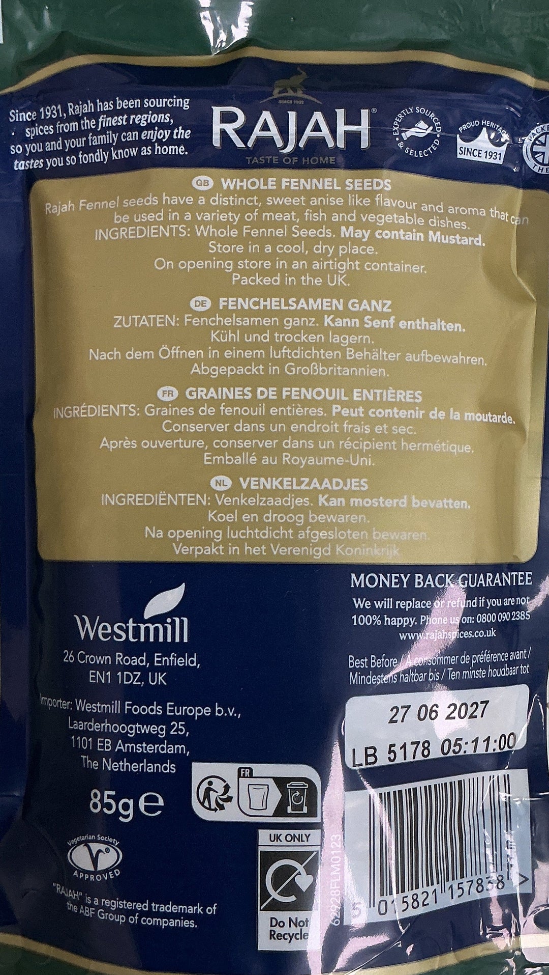 Rajah Saunf Whole Fennel Seeds 85g