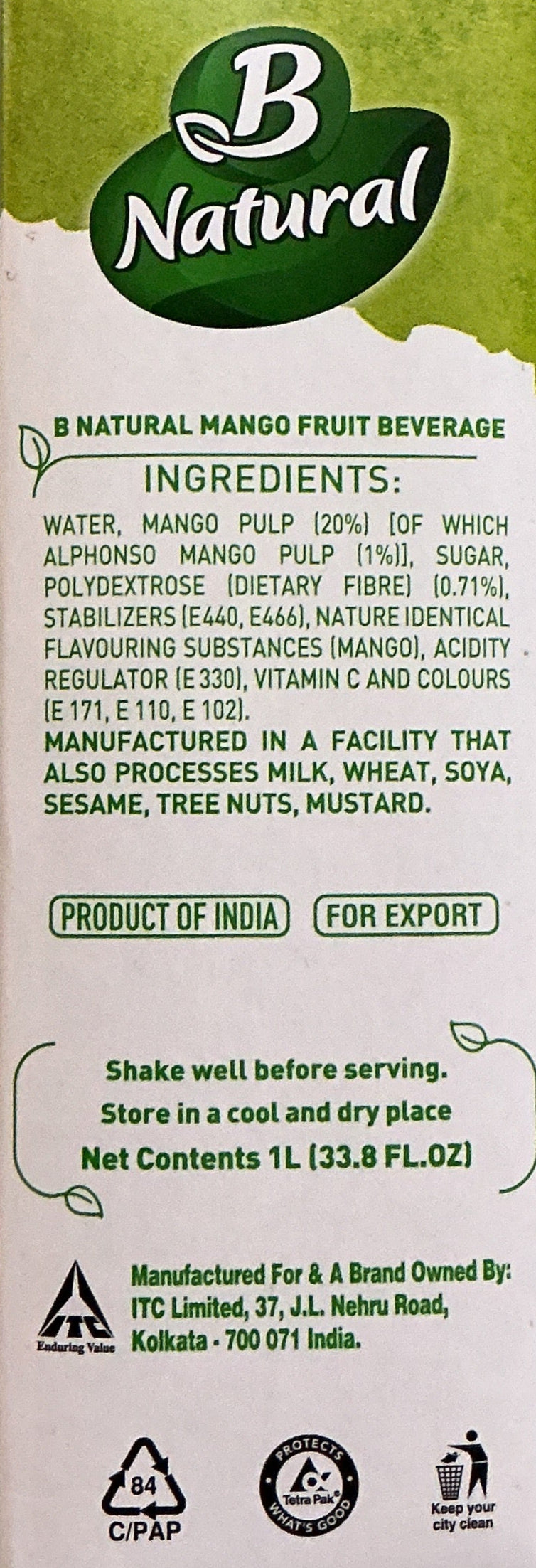 B Natural Juice Mango 1Ltr