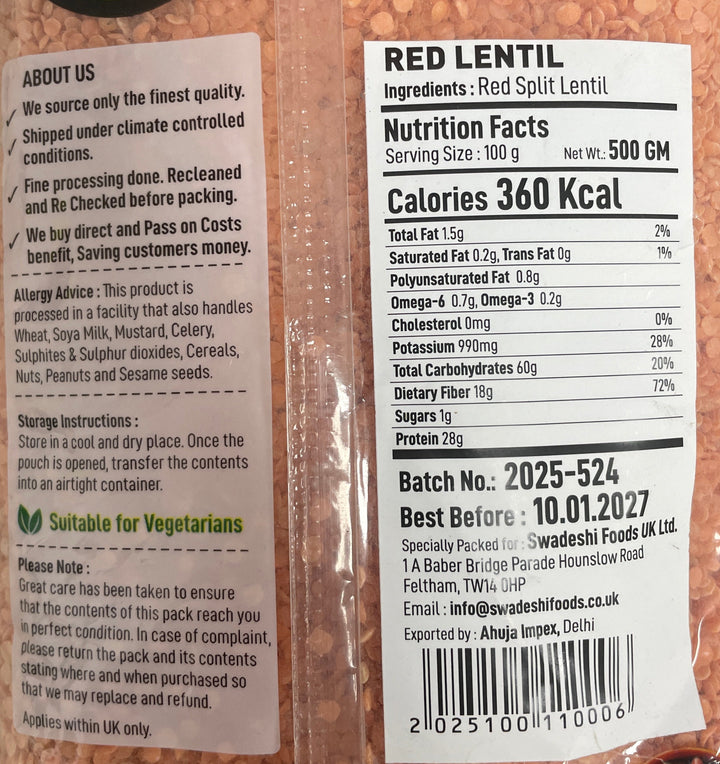 Food Factory Lentils Red Dall 500g