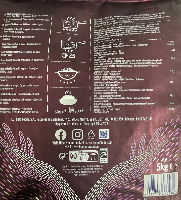 Tilda Rice Basmati Brown Gluten Free 5Kg