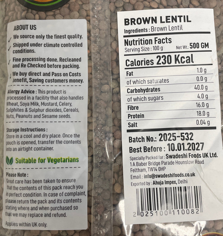 Food Factory Lentils Brown Dall Indian 500g