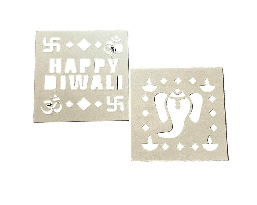 Diwali Rangoli Stencil Shree Ganesh Ji & Happy Diwali 2Pack Design B