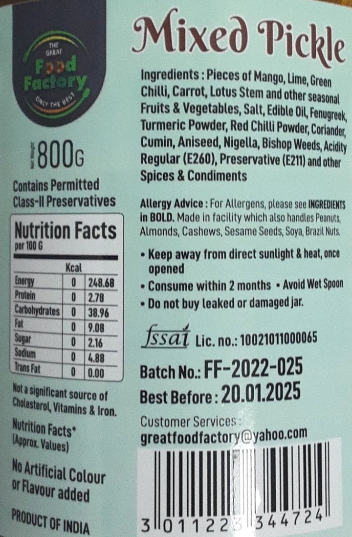 Food Factory Pickle Mixed 800g