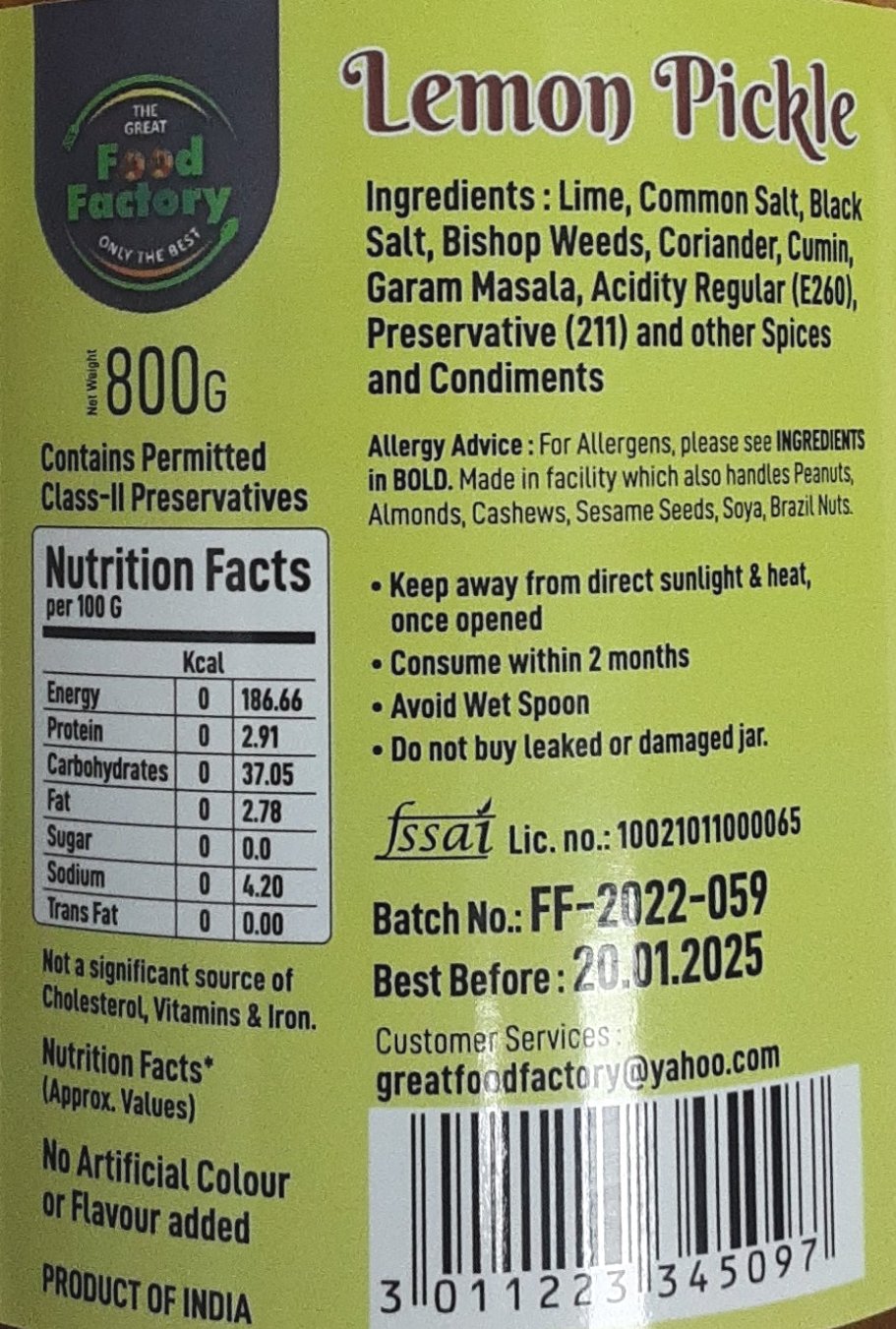 Food Factory Pickle Lemon 800g