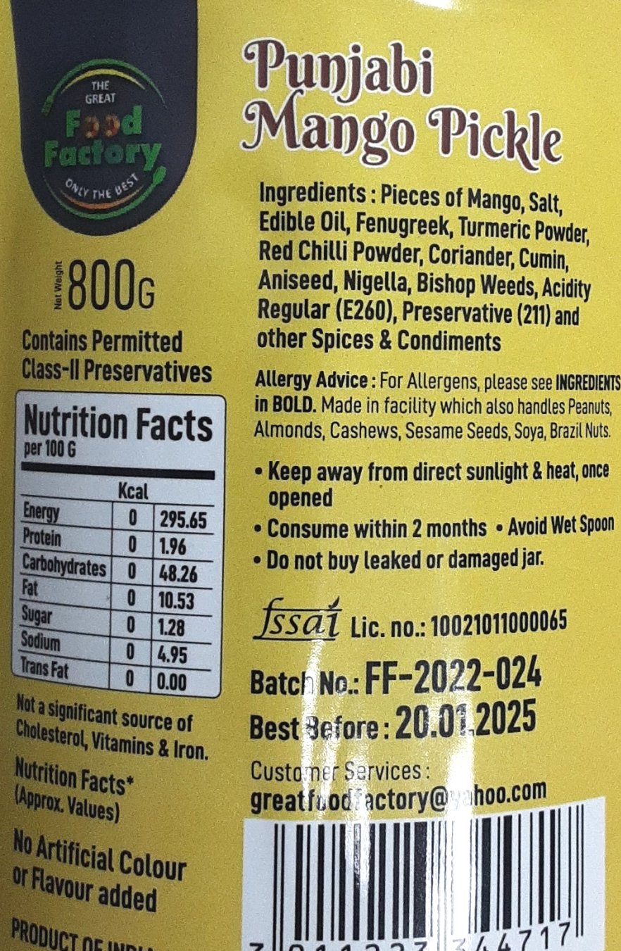 Food Factory Pickle  Mango 800g