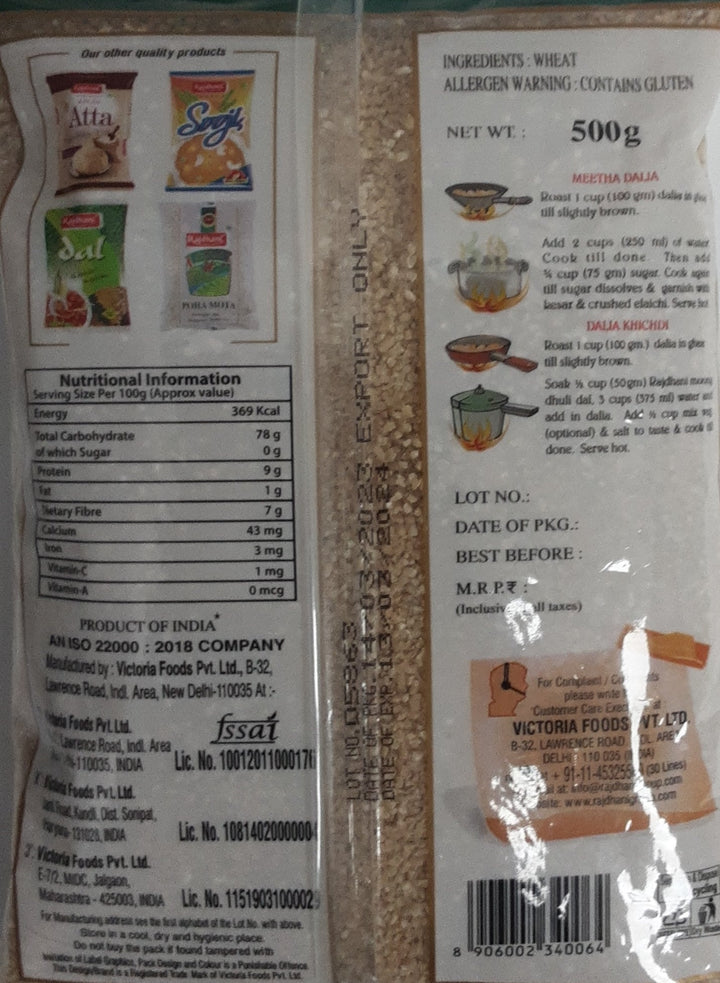 Rajdhani Desi Dalia Whole Crushed Wheat Lapsi 500g
