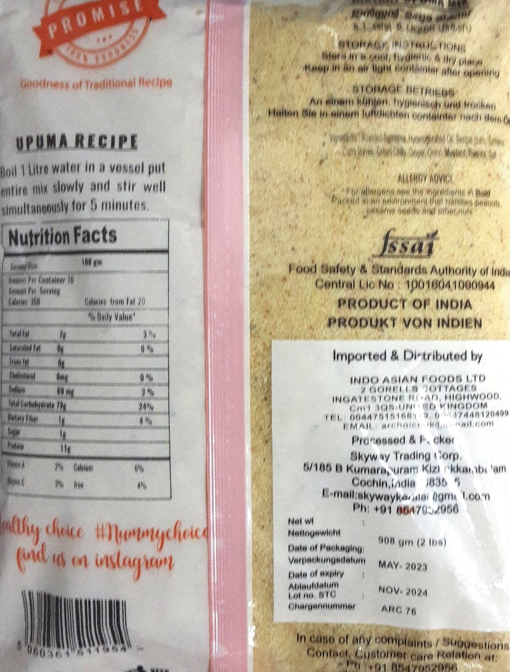 Malabar Choice Instant Upma Mix 908g EXPIRY 06/2025