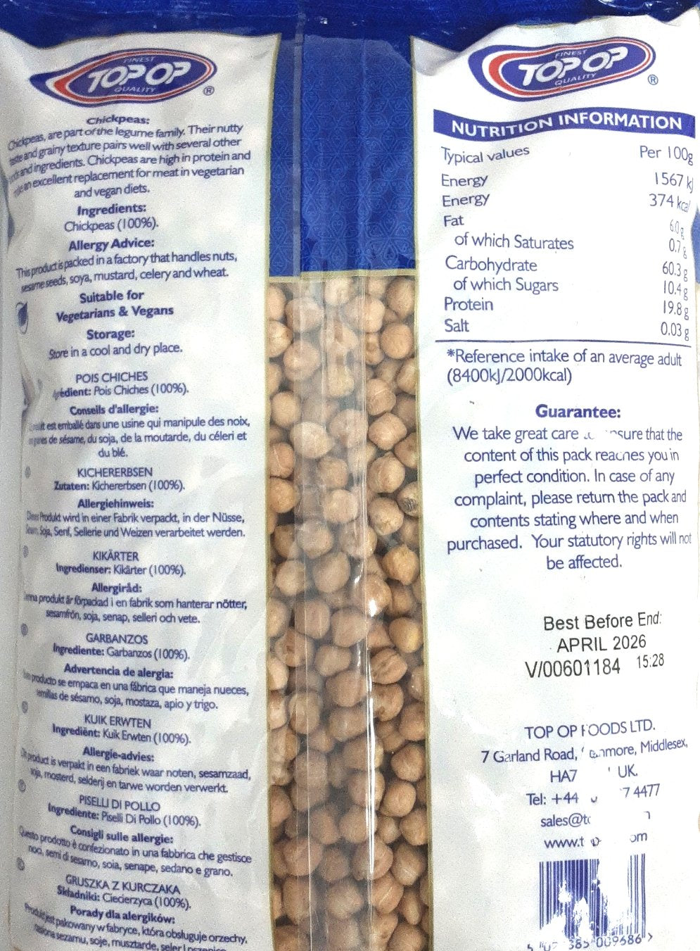 Top Op Chick Peas White Chana 2Kg