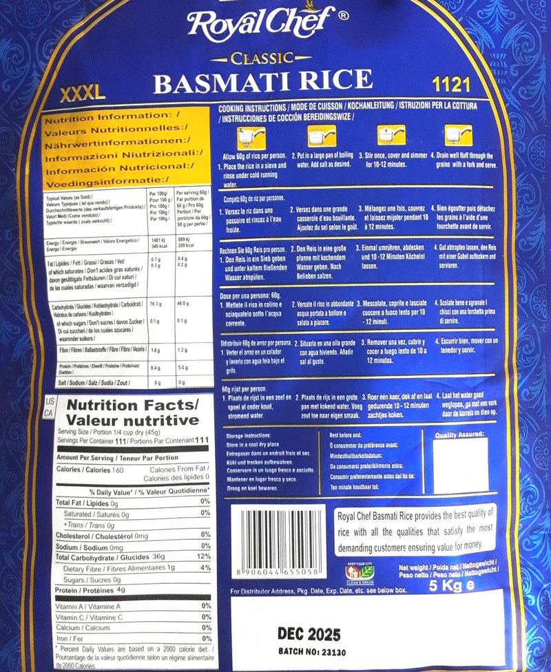 Royal Chef Basmati Rice Classic XXXL 1121 5Kg