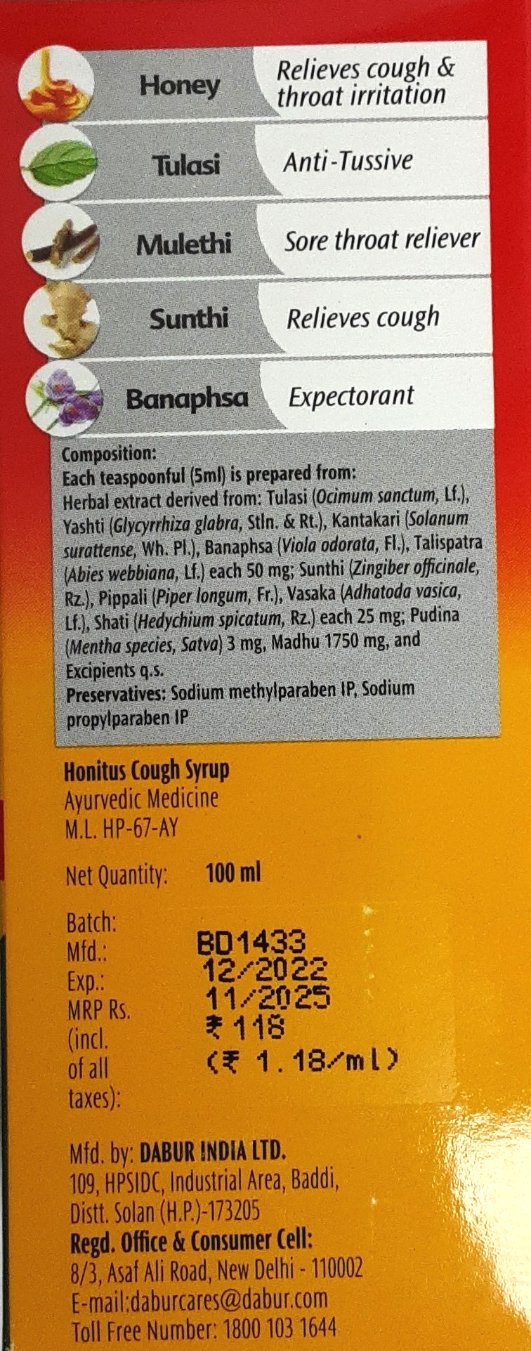 Dabur Honitus Herbal Cough Remedy 100ml