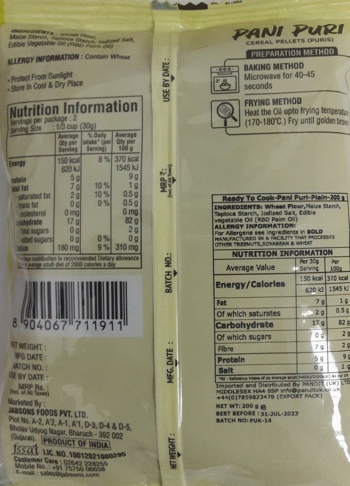 Jabsons Pani Puri Raw Far Far Golgappa 200g - ExoticEstore