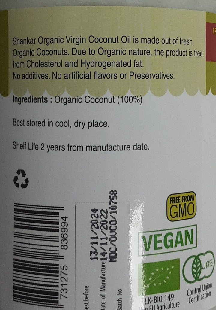 Shankar Organic Virgin Coconut Oil 1L - ExoticEstore