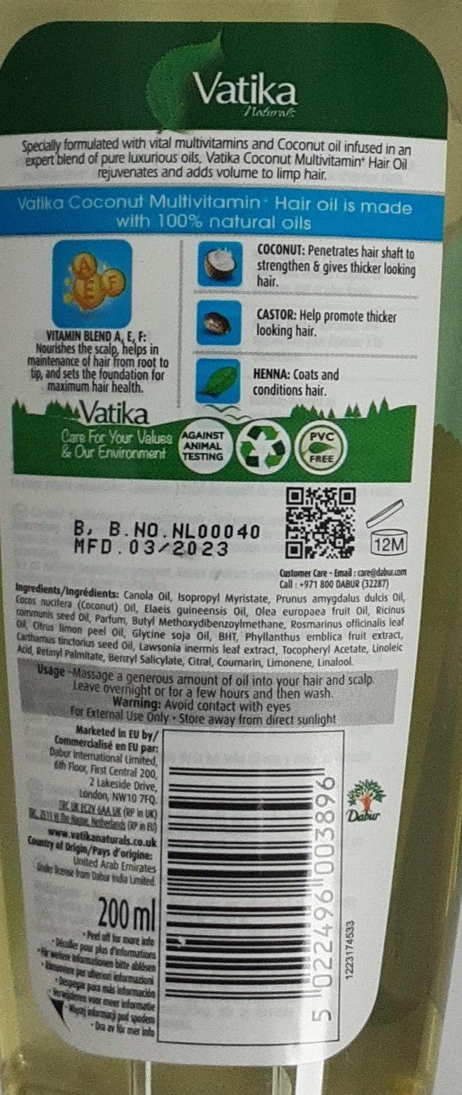 Dabur Vatika Hair Oil Coconut 200ml