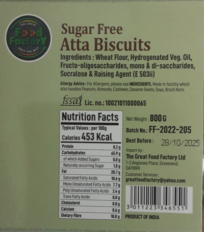 Food Factory Atta Biscuits Sugar Free 800g
