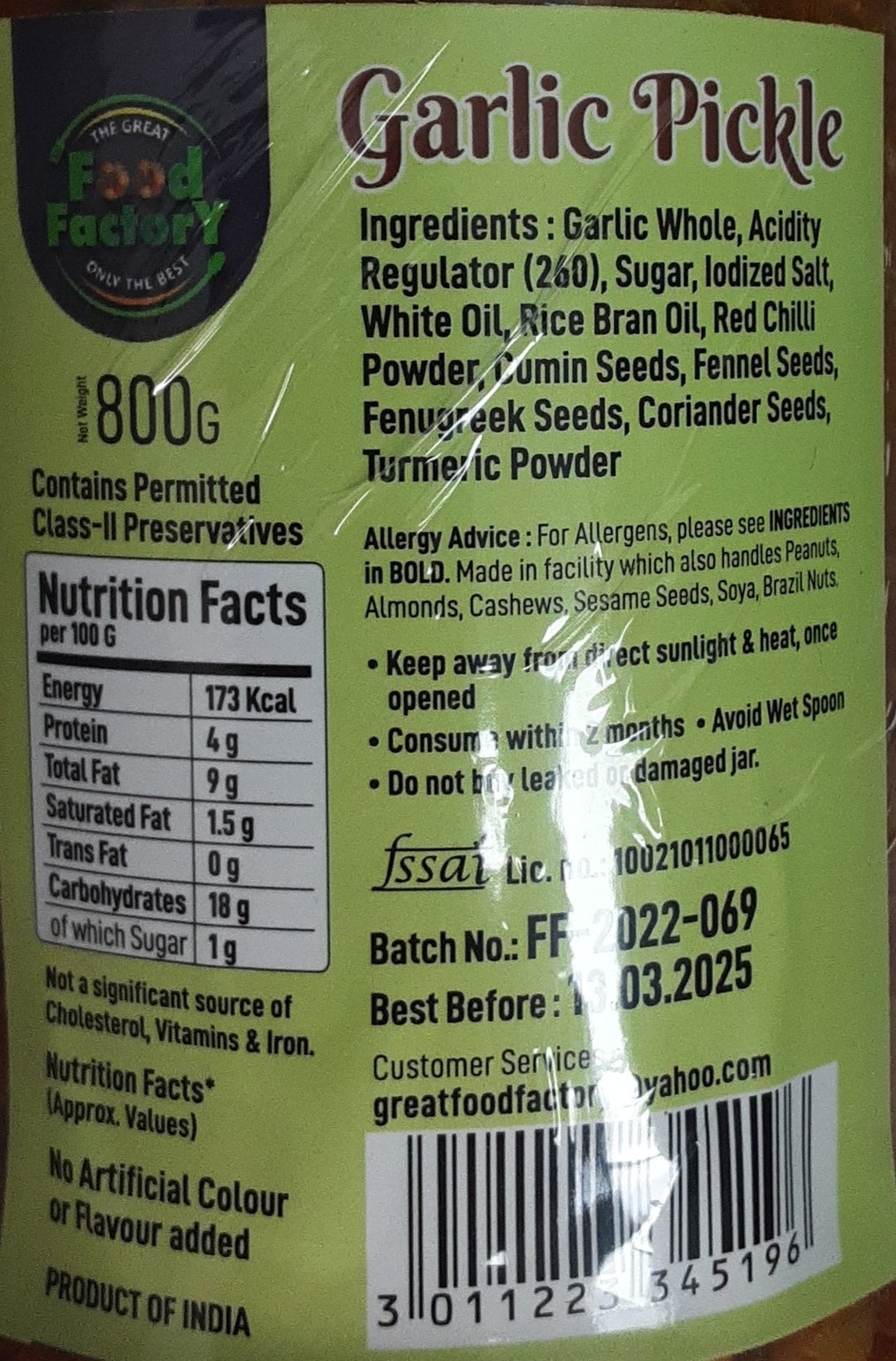 Food Factory Pickle Garlic 800g