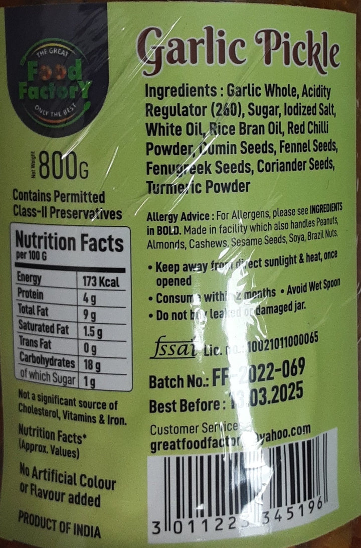 Food Factory Pickle Garlic 800g