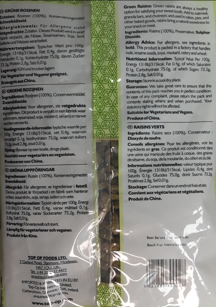 Top Op Green Raisins 750g