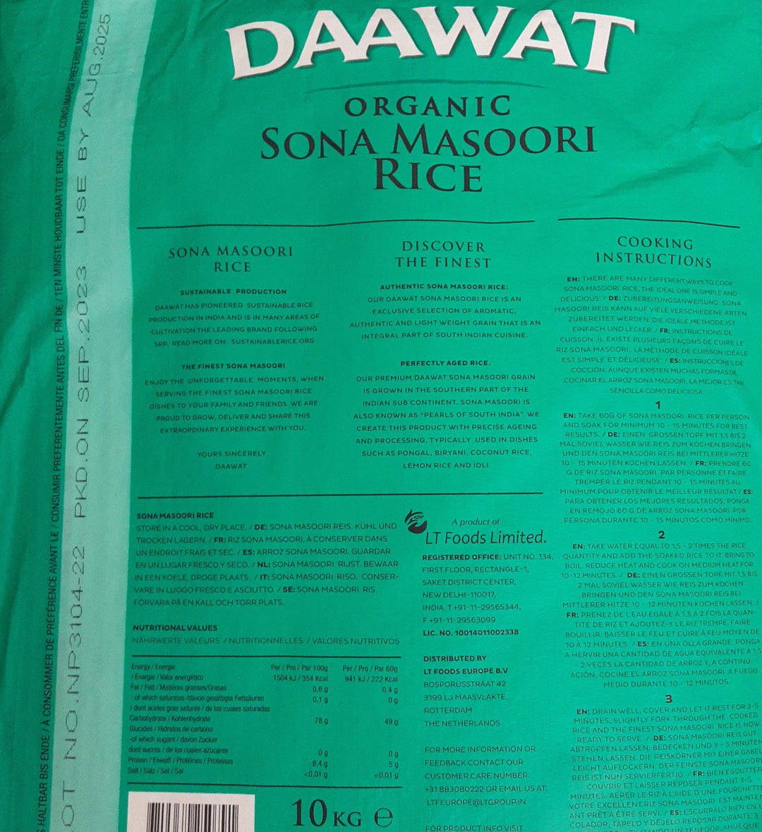 Daawat Rice Sona Masoori Organic 10kg