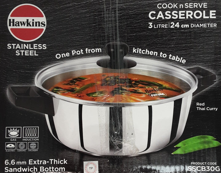 Hawkins Stainless Steel Casserole 3Litre