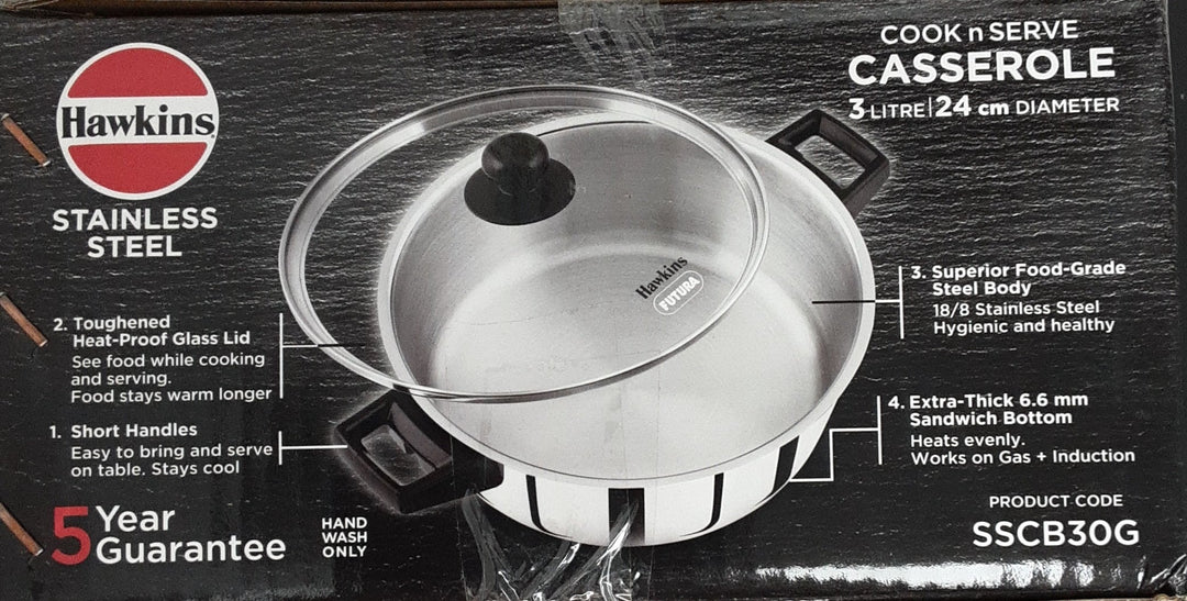 Hawkins Stainless Steel Casserole 3Litre