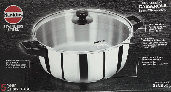 Hawkins Stainless Steel Casserole 5Litre