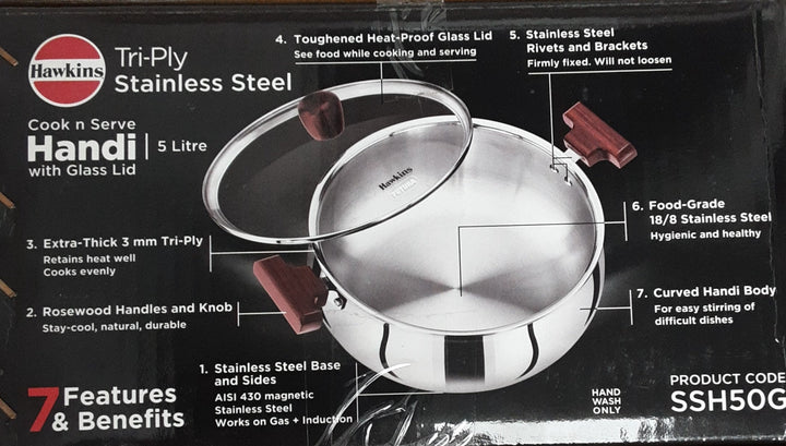 Hawkins Stainless Steel Handi 5Litre