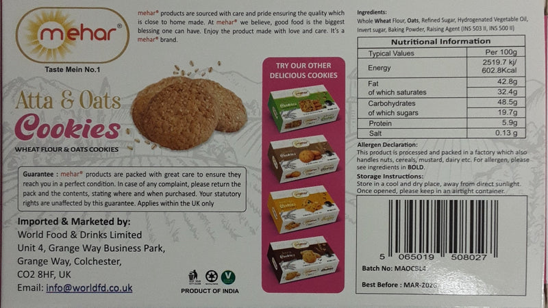 Mehar Cookies Atta & Oats 150g