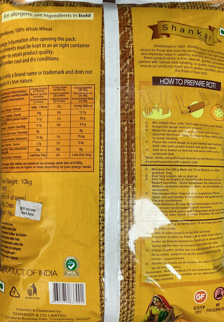 Shankar Flour Whole Wheat Chakki Atta 10Kg