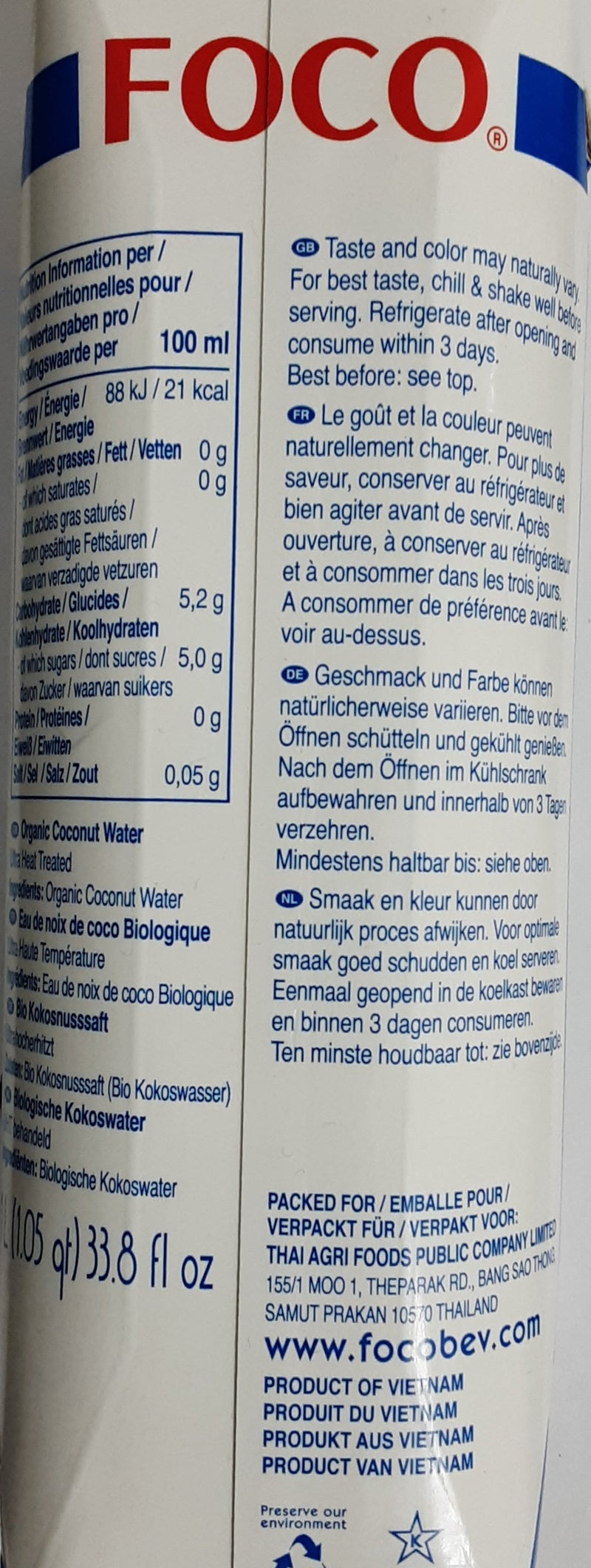 Foco Organic Coconut Water 1ltr