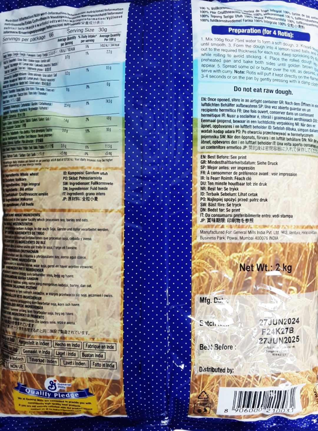 Pillsbury Atta Chakki 100% Whole Wheat Flour 2Kg