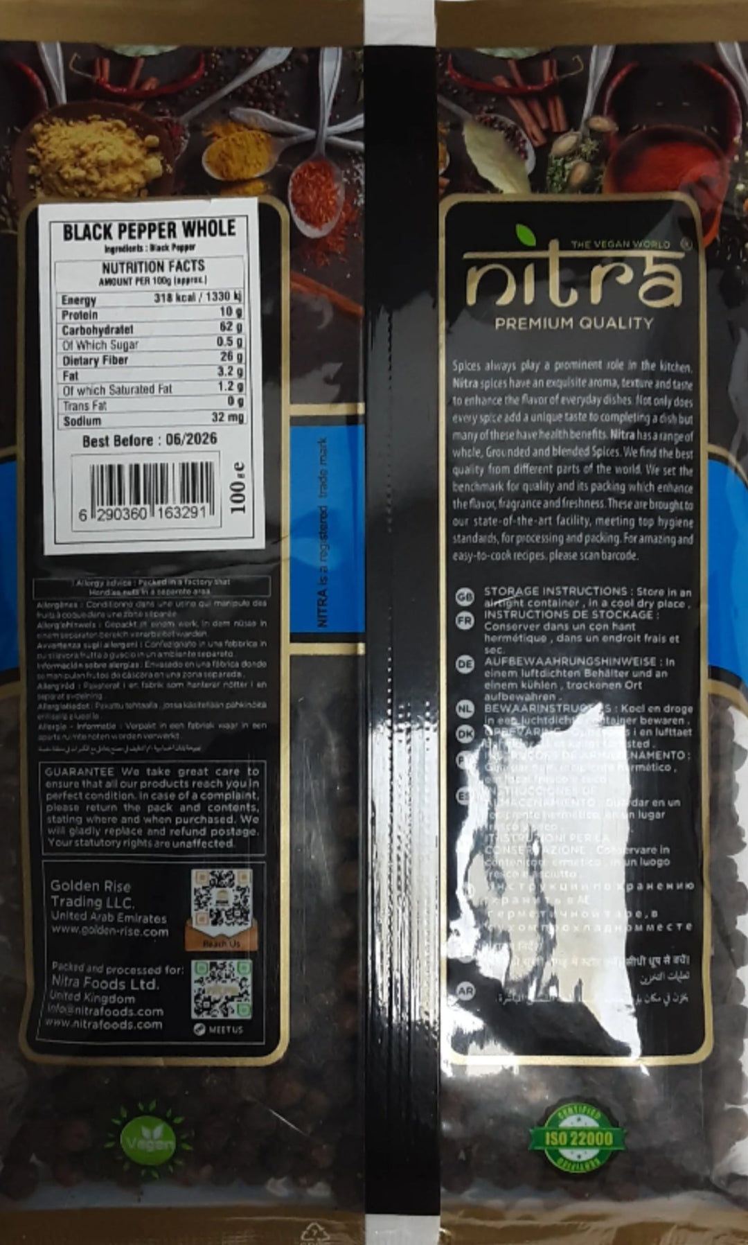 Nitra Black Pepper Whole 100g