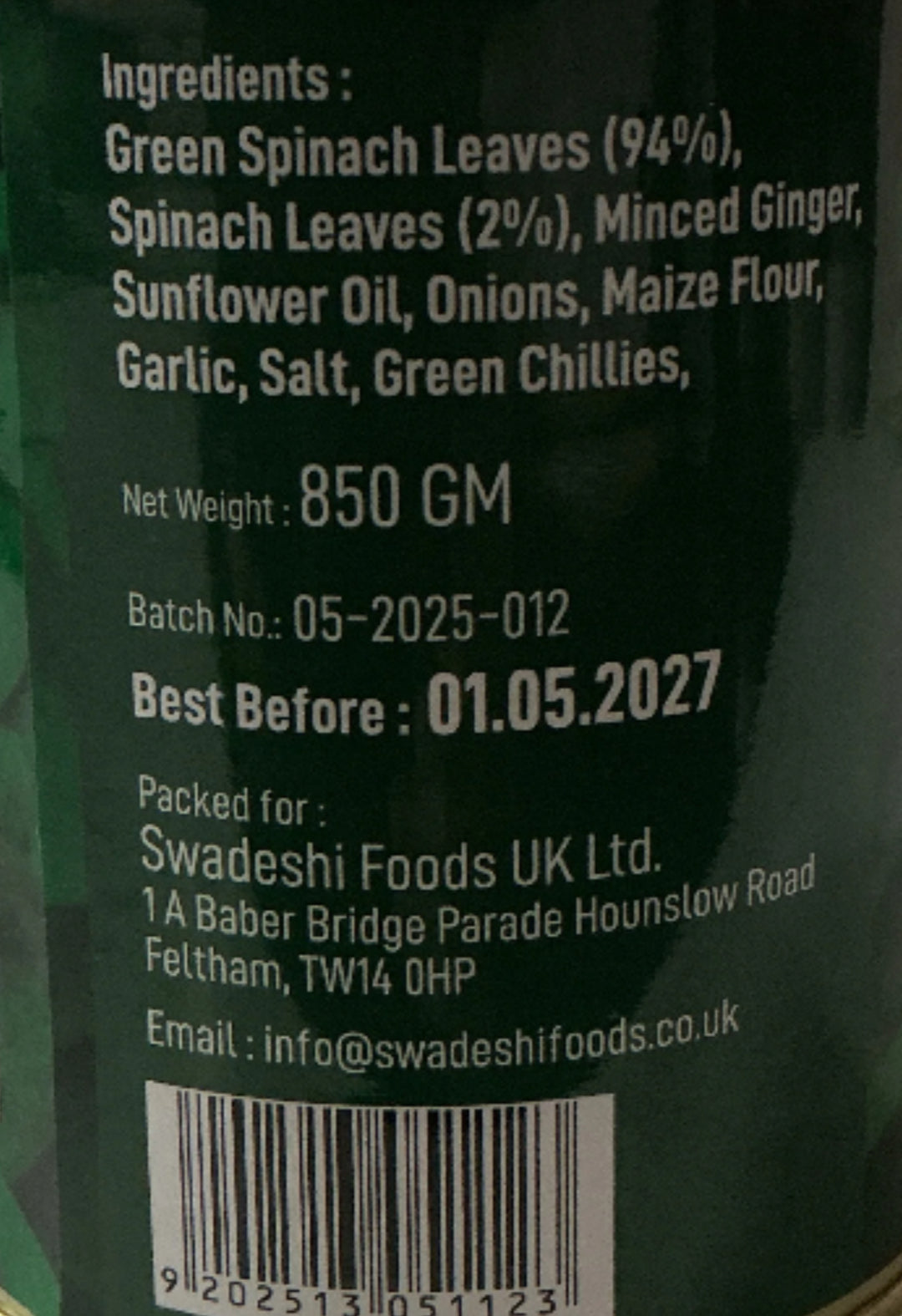 Food Factory Spinach Puree 850g