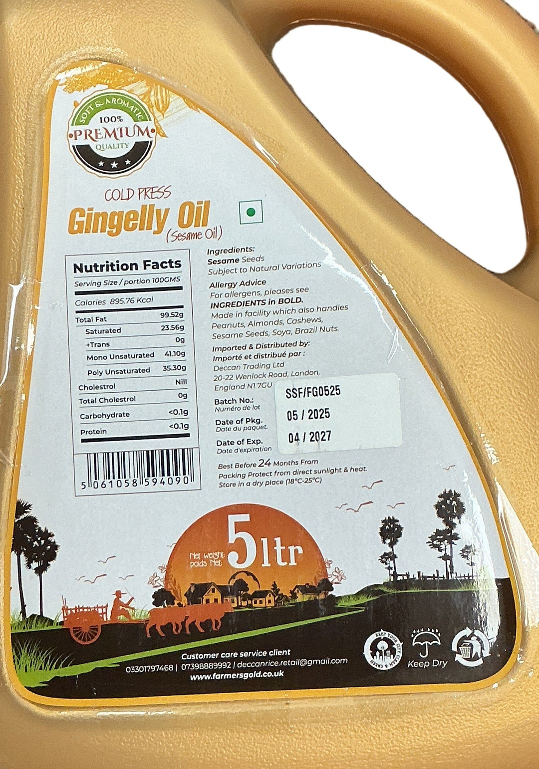 Farmers Gold Oil Gingelly Cold Pressed 5ltr