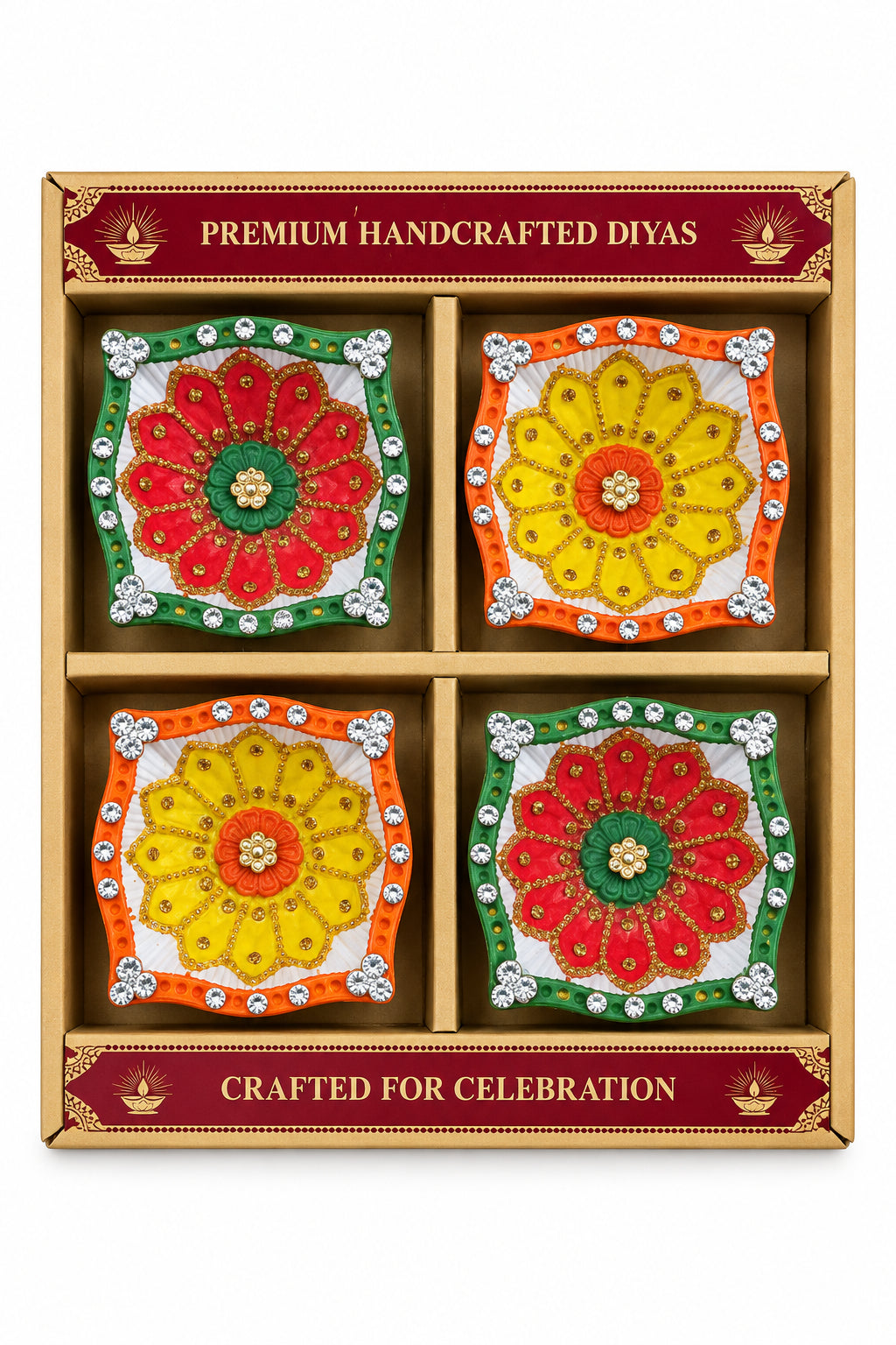 Diwali Designer Clay Diyas 4 Pack B2