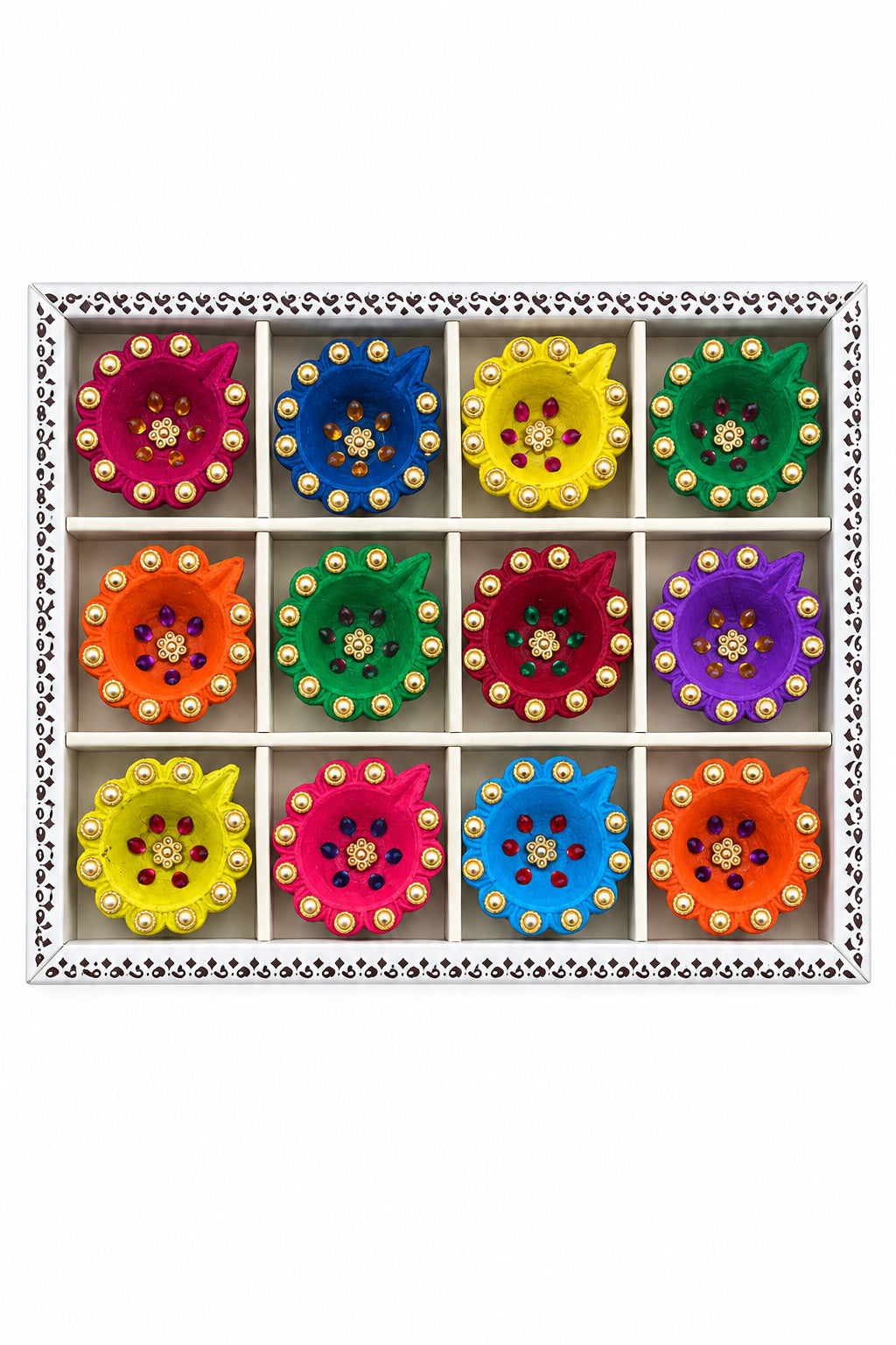 Diwali Designer Clay Diyas 12 Pack D3