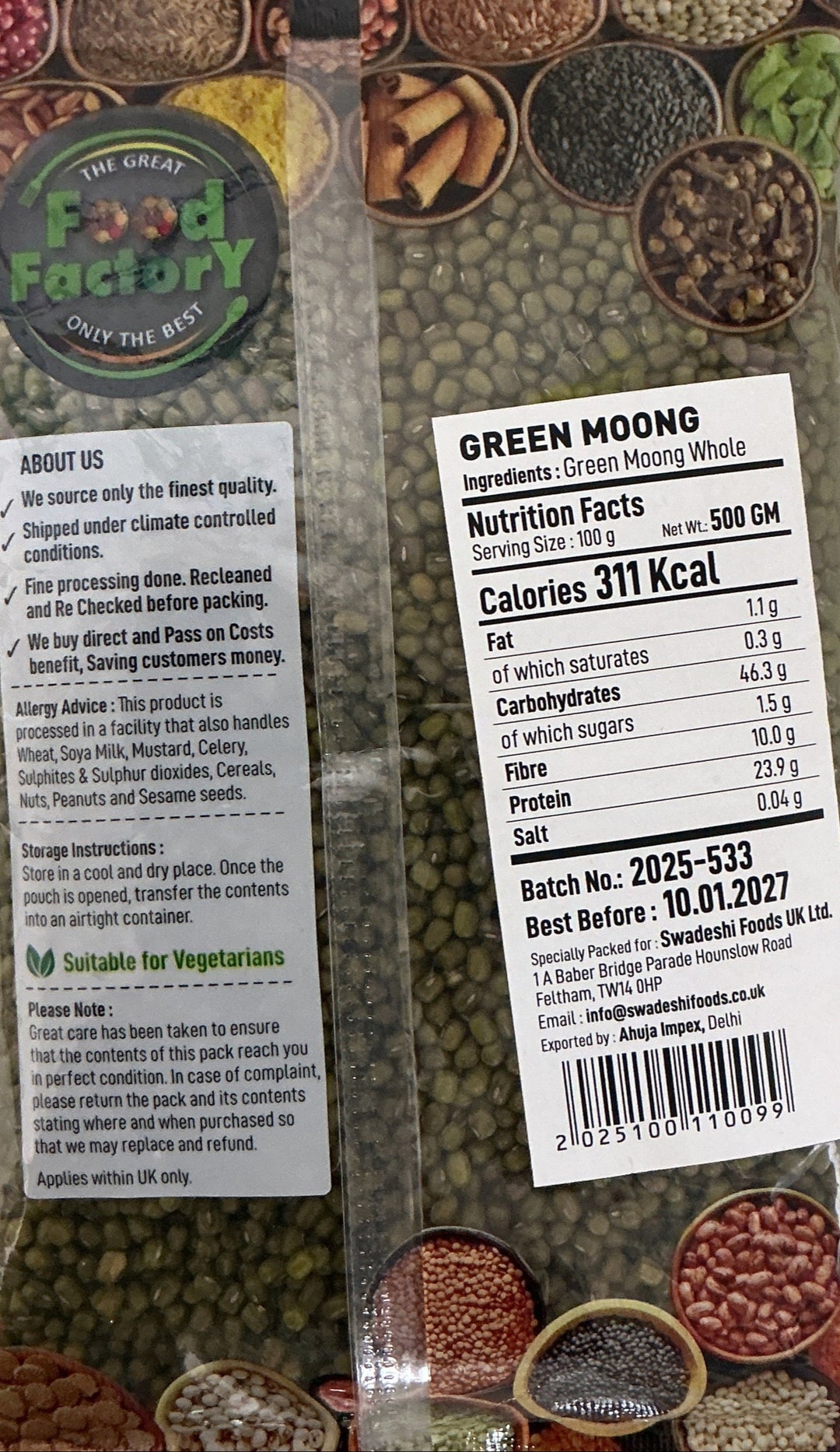 Food Factory Lentils Green Moong Indian 500g