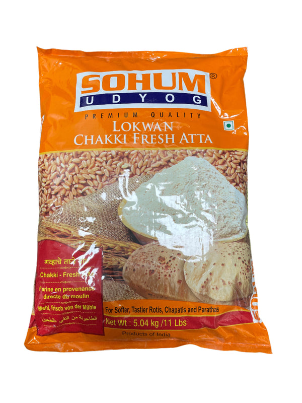 Sohum Udyog Flour Lokwan Chakki Fresh Atta 5Kg - ExoticEstore