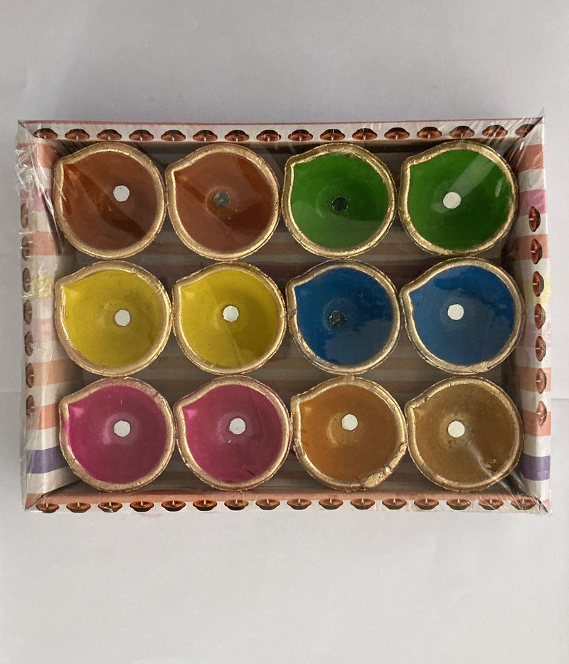 Diwali Designer Clay Diyas Assorted 12Pack AC2