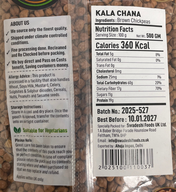 Food Factory Chick Peas Kala Chana Indian 500g
