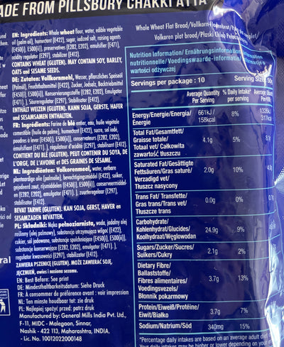 Pillsbury Roti Whole Wheat 500g 10Pcs