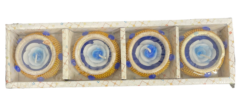 Clay Designer Diyas With Flower Wax Candles Design 3 4pk
