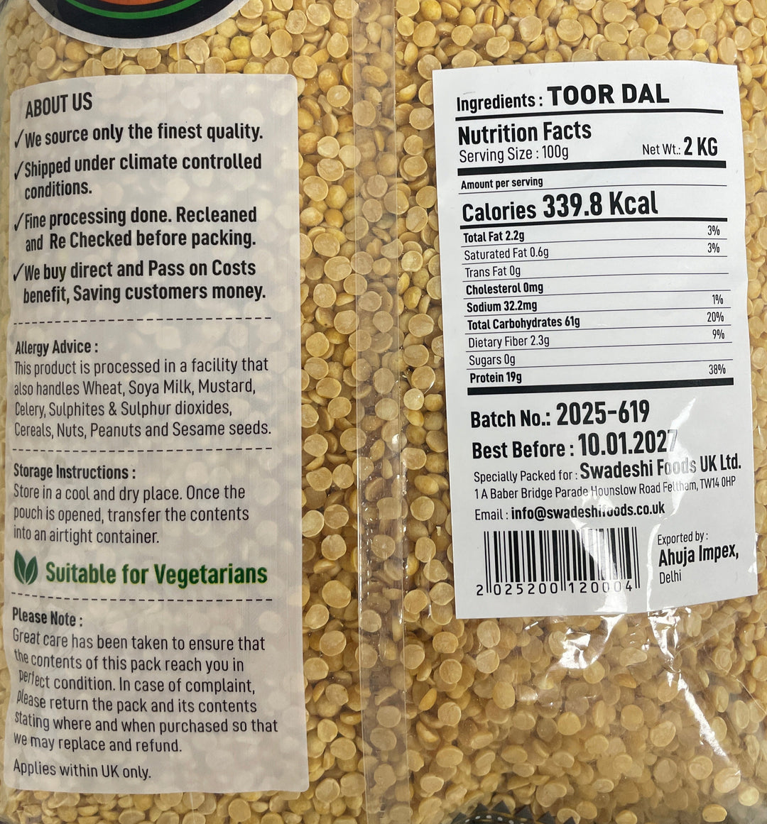 Food Factory Lentils Toor Dall 2Kg