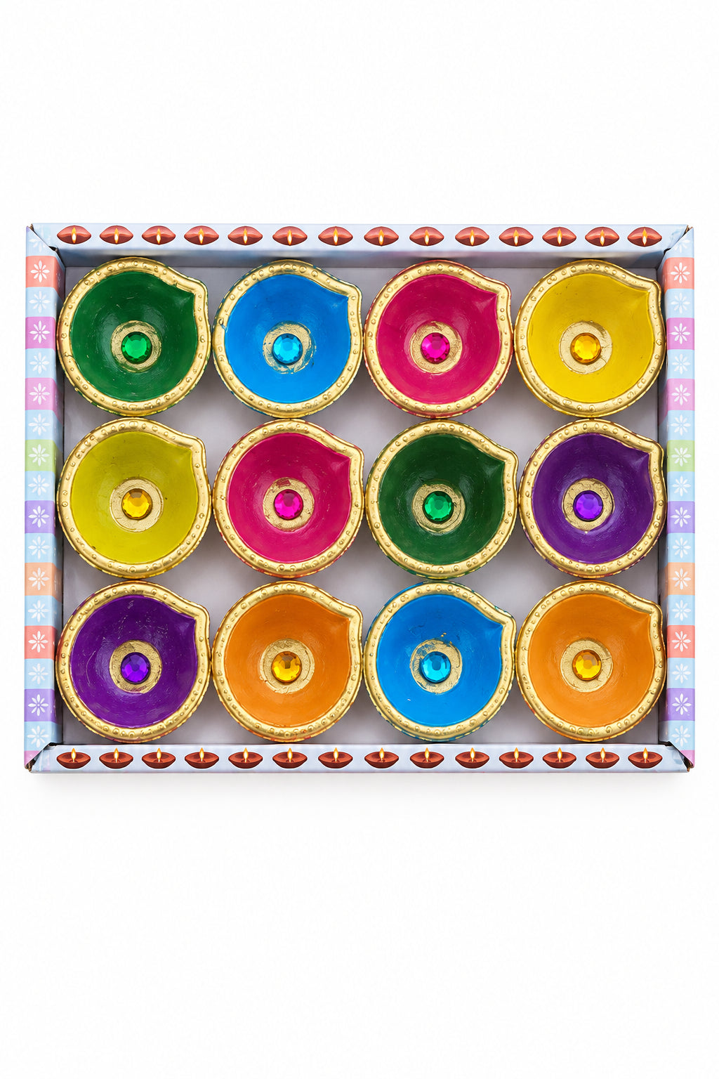 Diwali Designer Clay Diyas 12 Pack D2