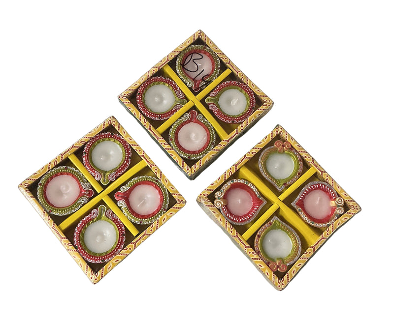 Diwali Designer Clay Diyas With Wax Assorted 12 Pack B14