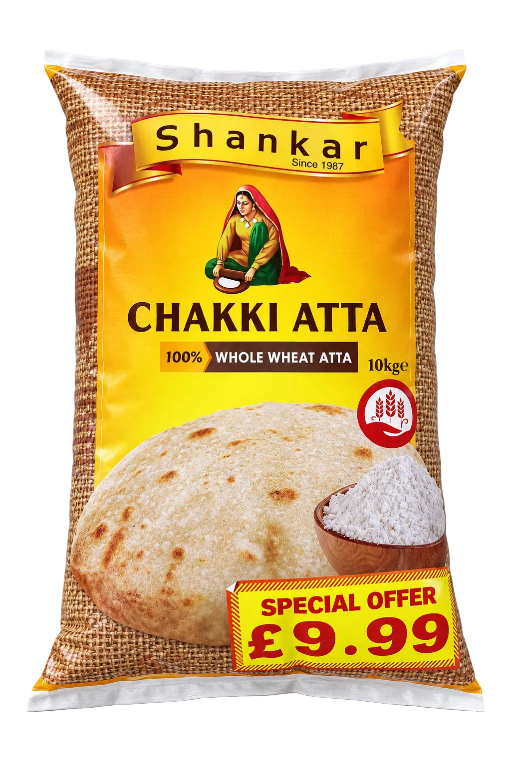 Shankar Whole Wheat Chakki Atta 10kg MP £9.99