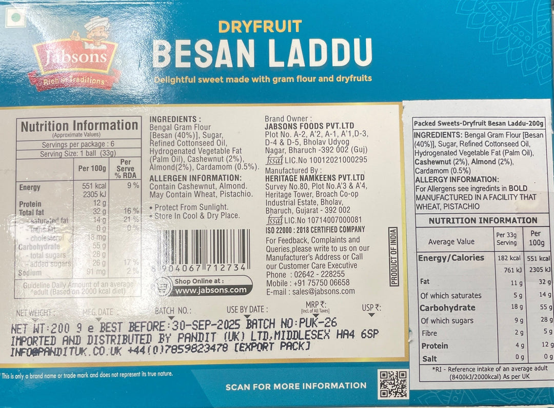 Jabsons Sweets Dry Fruit Besan Laddu 200g