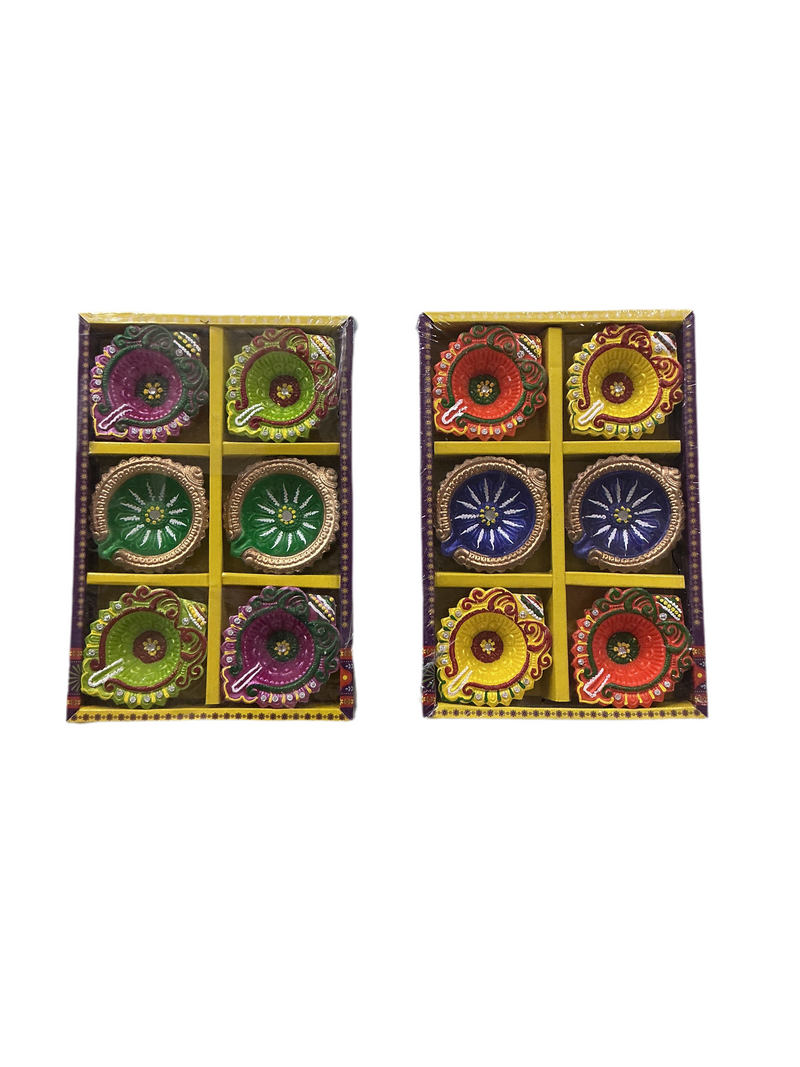 Diwali Designer Clay Diyas Assorted 12 Pack A6