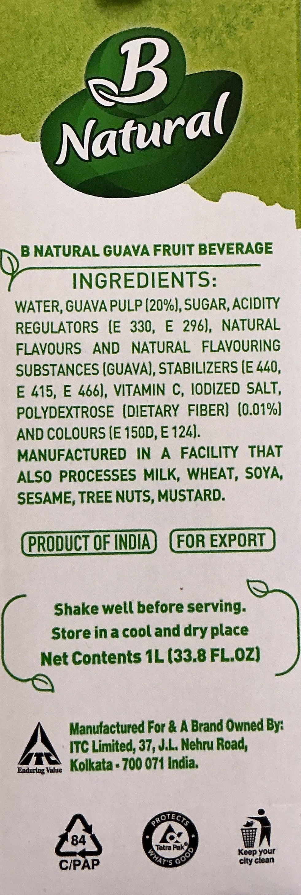 B Natural Juice Guava 1ltr