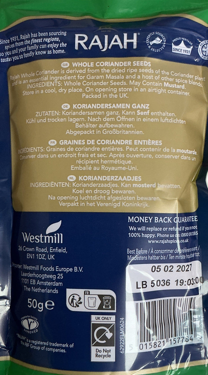 Rajah Dhaniya Whole Coriander Seeds 50g